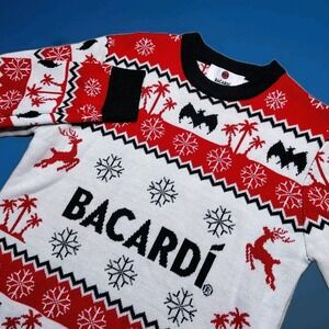 Bacardi Winter Christmas Sweater Adult Small Red White 100% Acrylic Spellout